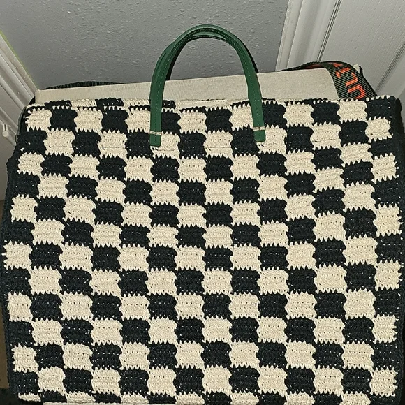 Black and White Checkered Women Bag - Picture 3 of 6